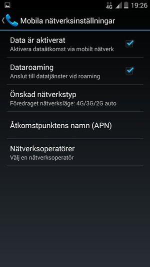 Slå på eller stäng av Dataroaming