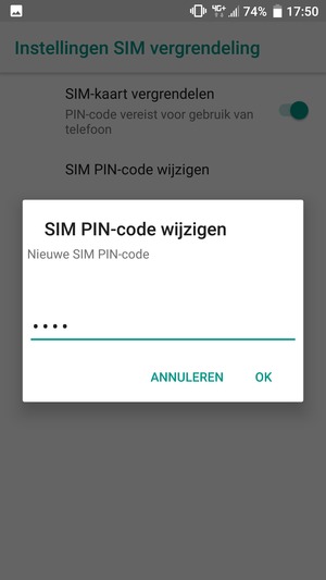 Voer uw Nieuwe SIM PIN-code in en selecteer OK