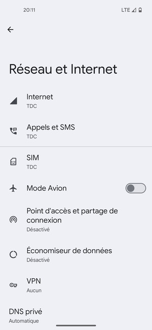 Sélectionnez Point d'accès et partage de connexion