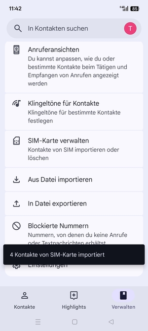 Ihre Kontakte werden in Ihrem Google Konto gespeichert und auf Ihrem Handy gespeichert, wenn Google das nächste Mal synchronisiert wird.