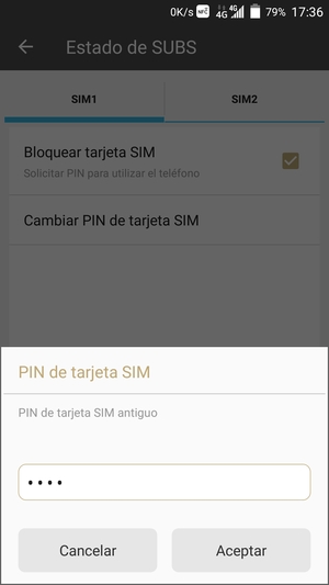 Introduzca su PIN de tarjeta SIM antiguo y seleccione Aceptar
