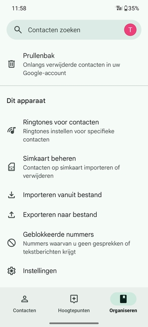 Scroll naar en selecteer Simkaart beheren