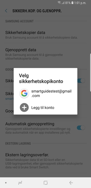 Velg sikkerhetskopi-kontoen din