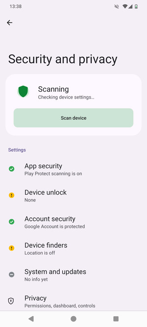 To activate your screen lock, go to the Security and privacy menu and select Device unlock