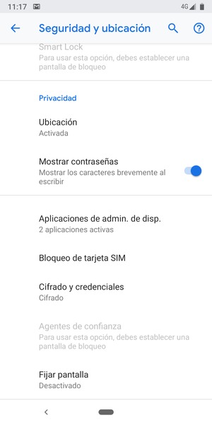 Seleccione Bloqueo de tarjeta SIM