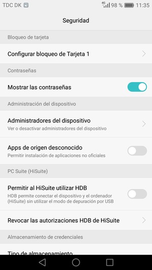 Seleccione Configurar bloqueo de Tarjeta