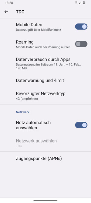 Wählen Sie Bevorzugter Netztyp