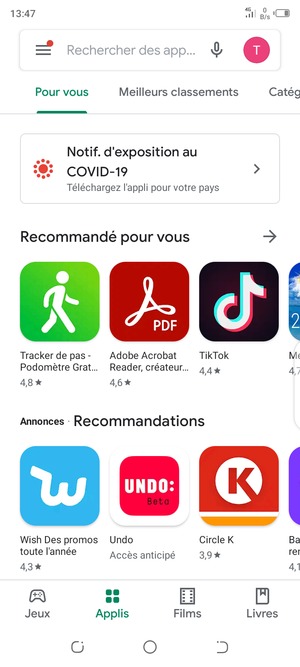 Sélectionnez la barre de Recherche