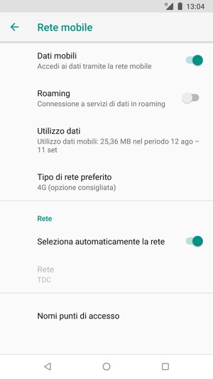 Disattiva Seleziona automaticamente la rete