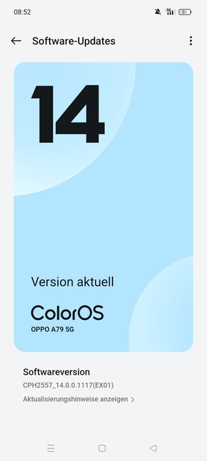 Falls Ihr Handy aktualisiert ist, wird Ihnen der folgende Bildschirm angezeigt