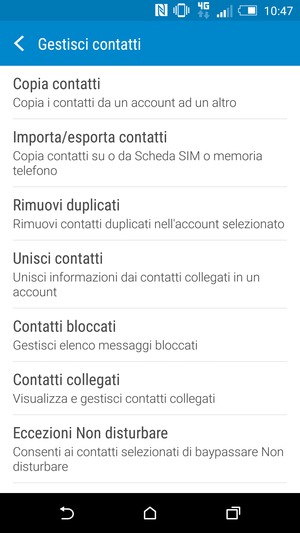 Seleziona Importa/esporta contatti