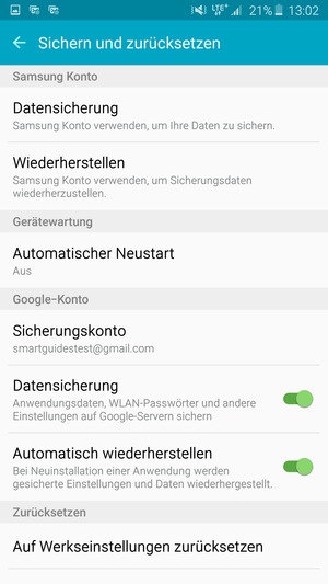Wählen Sie Sicherungskonto