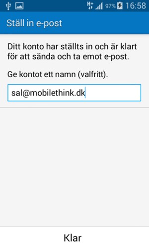 Ge ditt konto ett namn och välj Klar