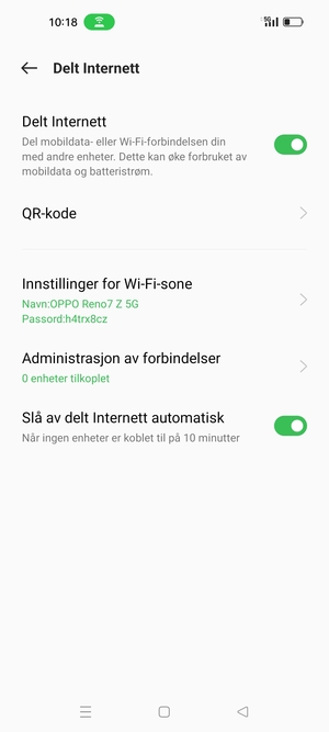Telefonen din er konfigurert for bruk som et modem