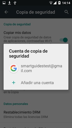 Seleccione su cuenta de copia de seguridad
