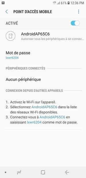 Votre téléphone est maintenant configuré pour être utilisé comme modem