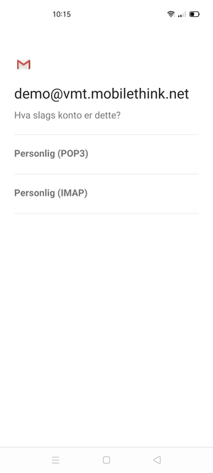 Velg Personlig (POP3) eller Personlig (IMAP)