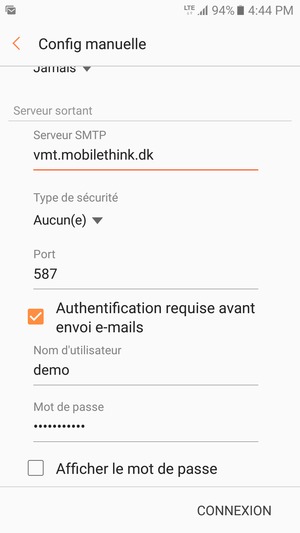 Faites défiler vers le bas et saisissez l'adresse du serveur sortant