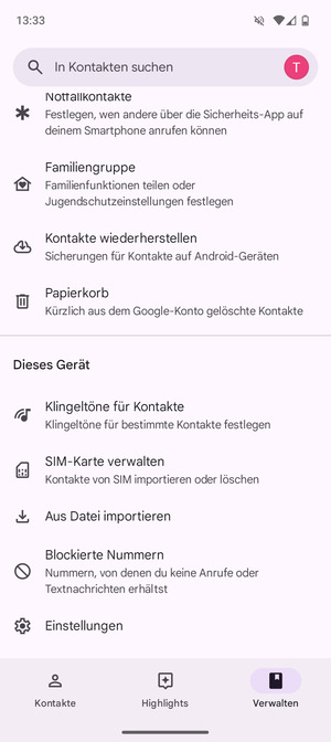 ´Scrollen Sie und wählen Sie SIM-Karte verwalten
