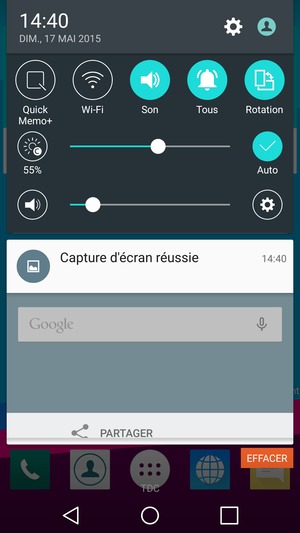 Faites glisser le menu du haut vers la gauche