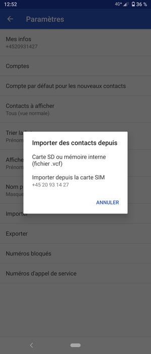 Sélectionnez Importer depuis la carte SIM