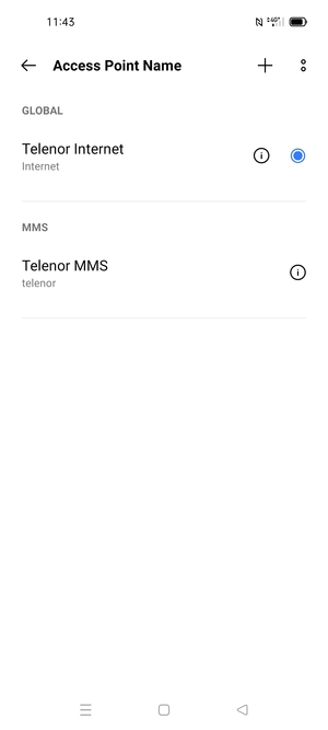 Select the Internet access point