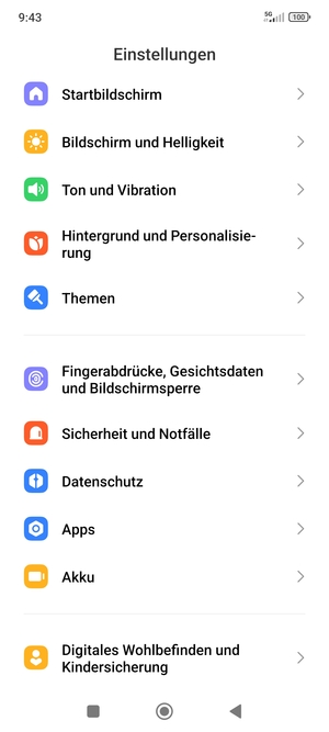 Scrollen Sie und wählen Sie Fingerabdrücke, Gesichtsdaten und Bildschirmsperre