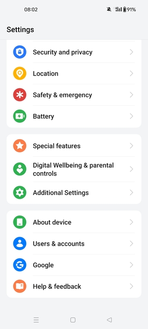 Scroll to and select Security and privacy