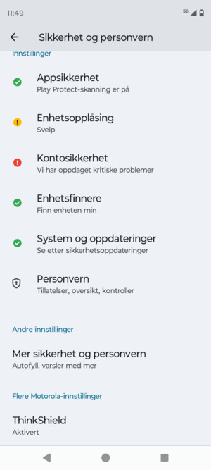 Bla til og velg Mer sikkerhet og personvern
