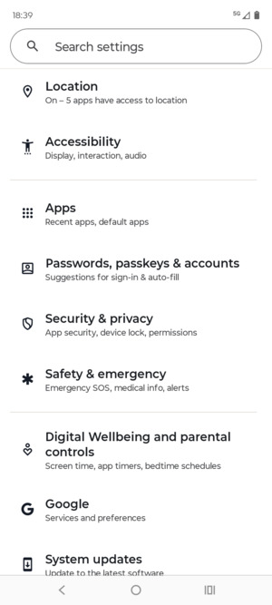Scroll to and select Security & privacy