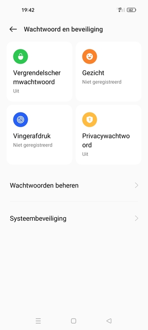 Om uw schermvergrendeling te activeren, ga naar het Wachtwoord en beveiliging-menu en selecteer Vergrendelscherm wachtwoord