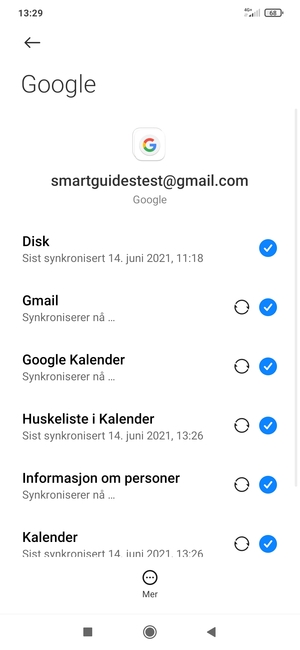 Din informasjon blir synkronisert