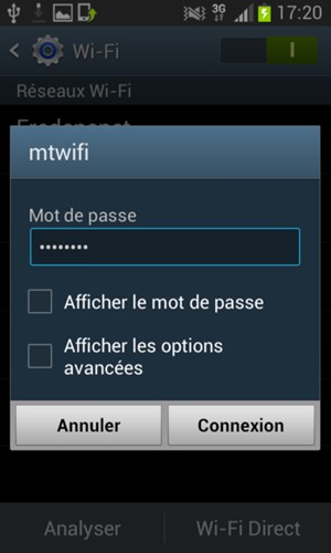 Saisissez le mot de passe du Wi-Fi et sélectionnez Connexion