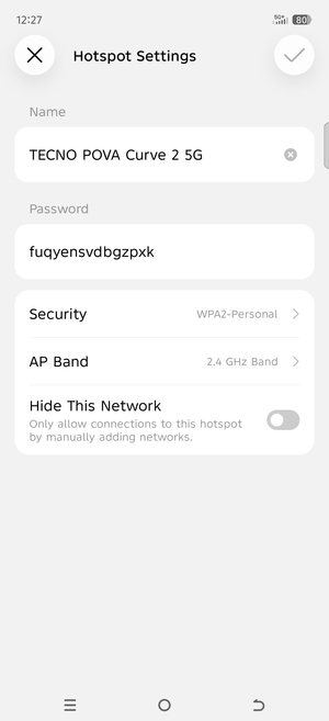 Enter a Wi-Fi hotspot password of at least 8 characters and select OK