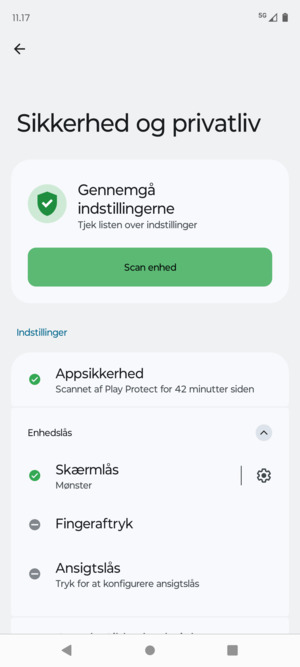 Din telefon er nu sikret med en skærmlås