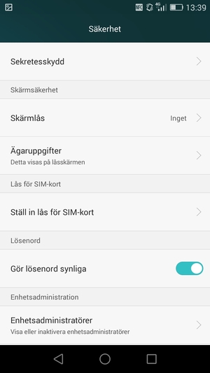 För att aktivera ditt skärmlås, gå till Säkerhet-menyn och välj Skärmlås