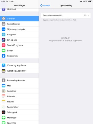 Hvis din iPad er oppdatert, vil du se følgende skjermbilde