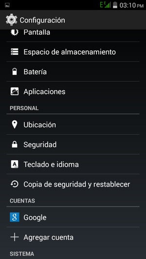 Desplácese y seleccione Copia de seguridad y restablecer