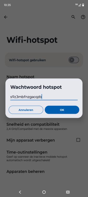 Voer een wachtwoord van een WiFi-hotspot in van ten minste 8 tekens en selecteer OK