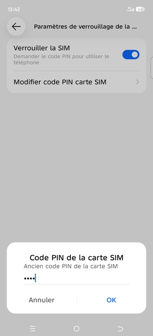 Saisissez votre Ancien code PIN de la carte SIM et sélectionnez OK