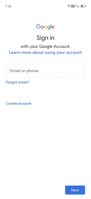 Enter your Gmail address and select Next