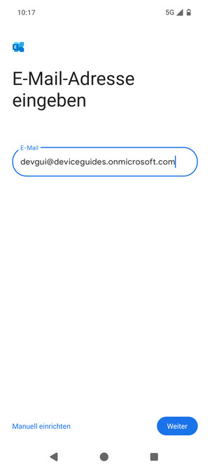 Geben Sie Ihre E-Mail-Adresse ein und wählen Sie Manuell einrichten