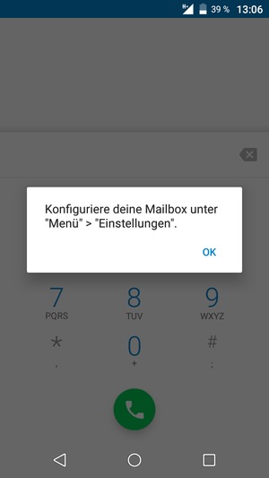 Falls Ihre Voicemail nicht eingerichtet ist, wählen Sie OK