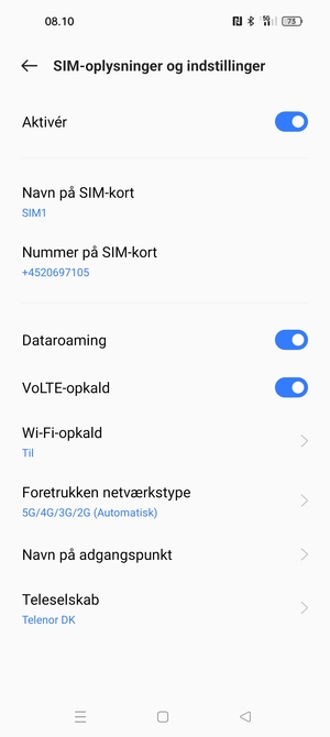 Slå Dataroaming til eller fra