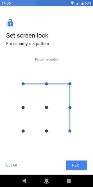 Draw an unlock pattern and select NEXT