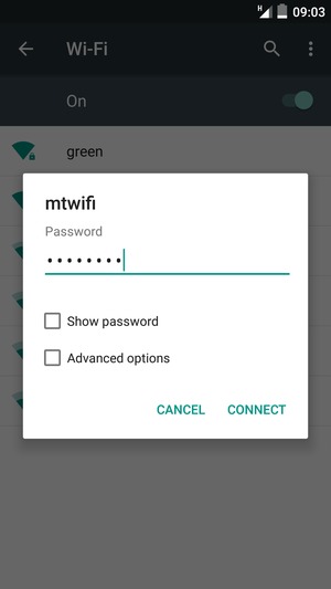 Enter the Wi-Fi password and select CONNECT