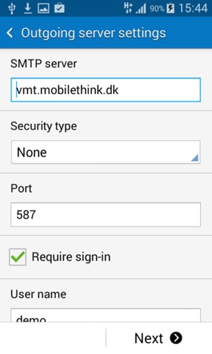 Enter Outgoing server address