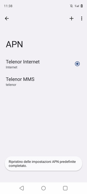 Le impostazioni del tuo telefono saranno ripristinate secondo le impostazioni internet e MMS predefinite