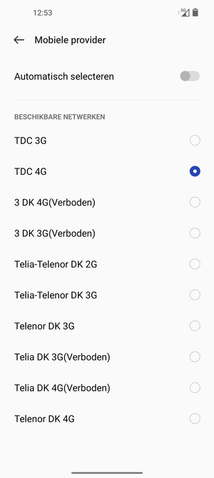 Selecteer een netwerkoperator uit de lijst