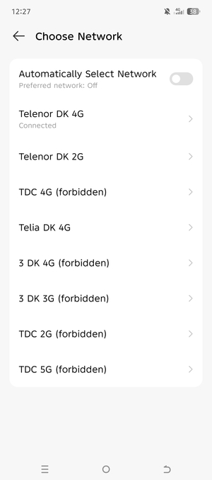 Select a network operator from the list